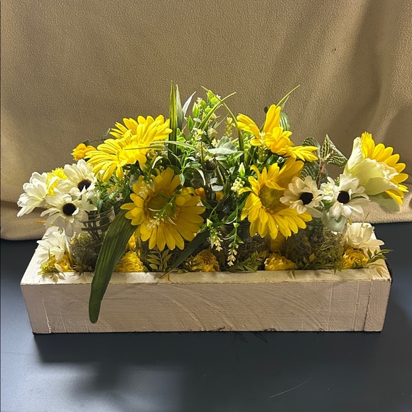 Other - Yellow and White Floral Arrangement in Wooden Box